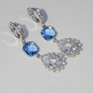 Light Sapphire Blue Glass Quartz Earrings With..