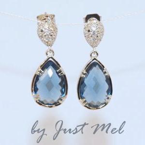 Sapphire Blue Teardrop Fancy Glass Earrings -..