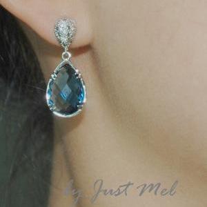 Sapphire Blue Teardrop Fancy Glass Earrings -..