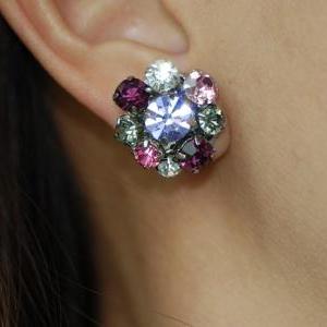 Vintage Earring With Swarovski Crystals - Pink..