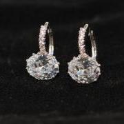 Wedding Earrings, Bridesmaid Earrings, Bridal Jewelry, Brides Earrings - Cubic Zirconia Oval, Leverback Earrings (E525)