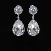 Wedding Earrings, Bridesmaid Earrings, Bridal Jewelry - Cubic Zirconia Round Earring with Swarovski Clear Teardrop Crystal (E604)
