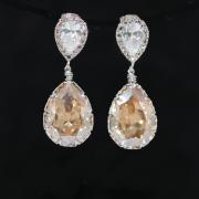 Wedding Earrings, Bridesmaid Earrings, Bridal Jewelry - Cubic Zirconia Teardrop Earring with Swarovski Golden Shadow Teardrop Crystal (E523)