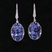 Cubic Zirconia Detailed Earring Hook, Swarovski Oval Tanzanite (Purple) Crystal - Wedding, Bridesmaid, Brides, Bridal Jewelry (E306)