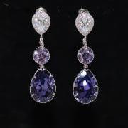 Cubic Zirconia Teardrop Earring with Swarovski Violet Round, Tanzanite Teardrop Crystals - Wedding Jewelry, Bridal Earrings (E563)