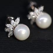 ubic Zirconia Earrings with White Pearl - Wedding Jewelry, Bridal Earrings, Bridesmaid Gift, Bride Earrings (E297)