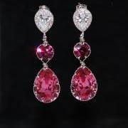 Cubic Zirconia Teardrop Earring with Swarovski Fuchsia Round, Rose Teardrop Crystals - Wedding Jewelry, Bridal Earrings (E571)