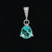 White Gold Plated Cubic Zirconia Detailed Bail with Sea Green Glass Quartz Pendant (P044)