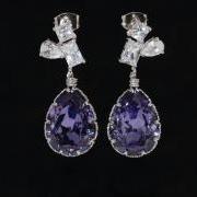 Wedding Earrings, Bridesmaid Earrings, Cubic Zirconia Earring with Swarovski Tanzanite (Purple) Teardrop Crystal (E266)