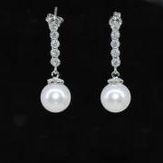 Wedding Earrings, Bridesmaid Earrings, Bridal Jewelry - Cubic Zirconia Detailed Round White Pearl Earrings (E374)
