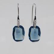 Cubic Zirconia Detailed Earrings Hook with Denim Blue Graphic Pendant - Wedding Earrings, Bridesmaid Earrings, Bridal Jewelry (E594)