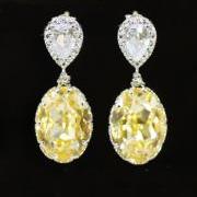 Wedding Earrings, Bridesmaid Earrings, Bridal Jewelry - Cubic Zirconia Teardrop and Swarovski Oval Jonquil Crystal Earrings (E221)