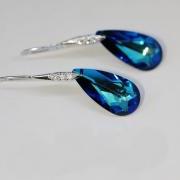 Wedding Earrings, Bridesmaid Earrings - Swarovski Bermuda Blue Teardrop Earring with Sterling Silver Earring Hook (LONG VERSION) (E127)