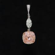 CZ Detailed Pendant with Swarovski Clear Navette and Light Peach Cushion Cut Crystals - Wedding Jewelry, Bridal Jewelery (P066)