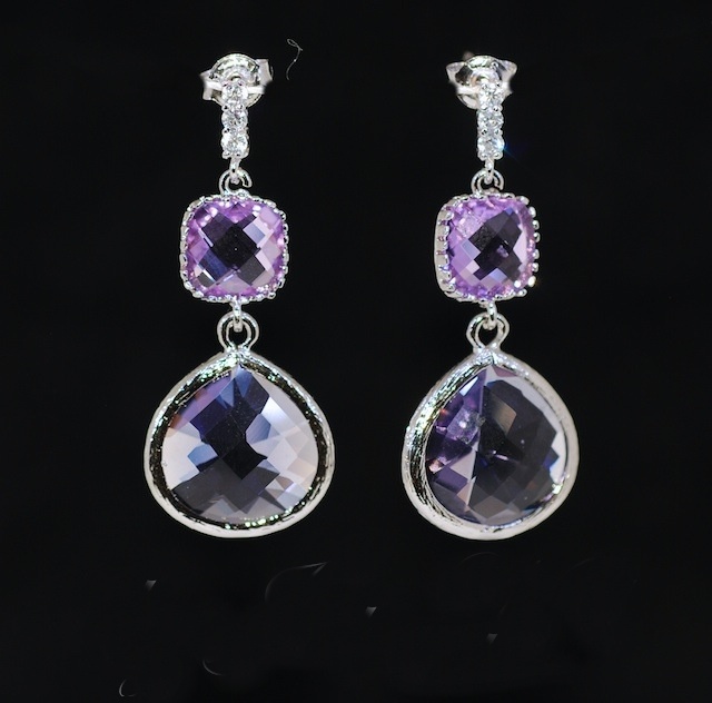 Cubic Zirconia, Lavender, Tanzanite Glass Quartz Earring - Wedding Earrings, Bridesmaid Earrings, Bridal Jewelry (e434)