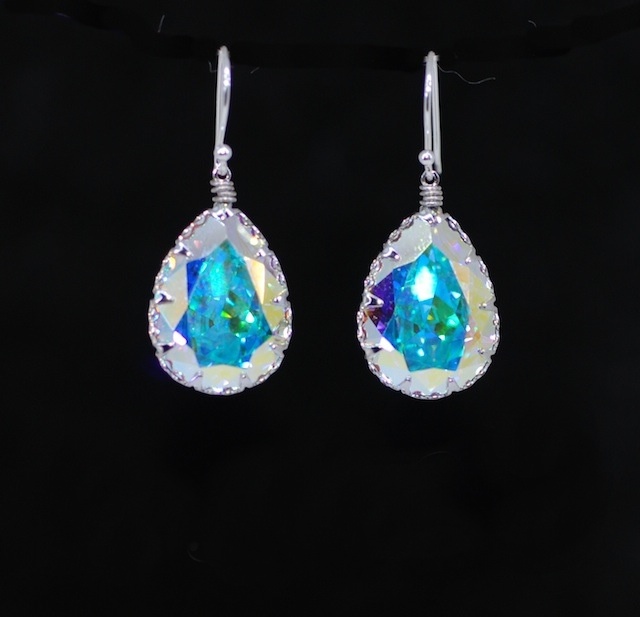 Wedding Earrings Bridesmaid Bridal Jewelry Sterling Wedding Earrings Bridesmaid Bridal Jewelry Sterling Silver Earring Hook With Swarovski Clear Aurora Borealis Ab Teardrop Crystal E517