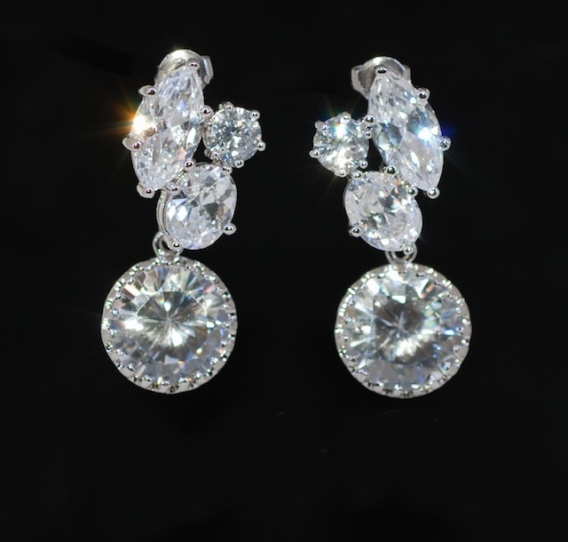 Wedding Earrings, Bridesmaid Earrings, Bridal Jewelry - Multiple Cz Earrings With Round Cubic Zirconia (e534)
