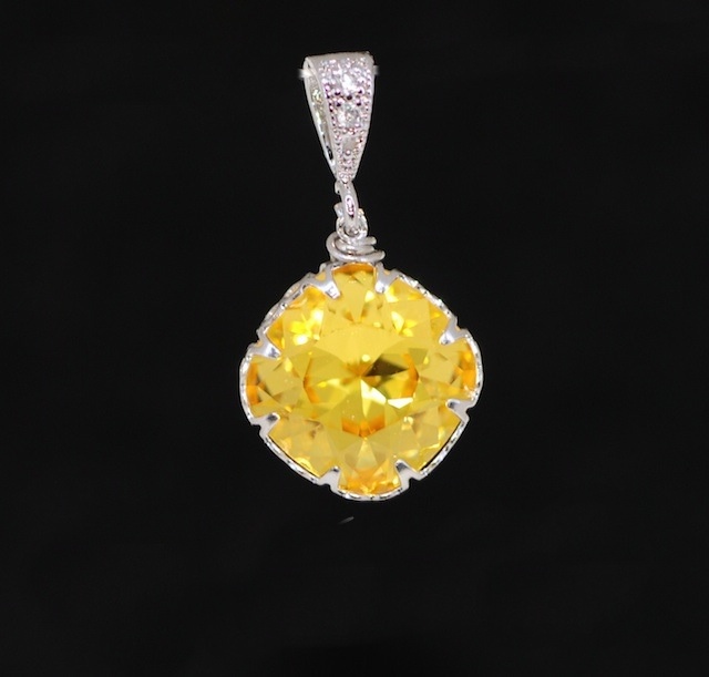 Wedding Jewelry, Pendant Necklace, Cubic Zirconia Detailed Pendant With Swarovski Light Topaz Crystal (p030)