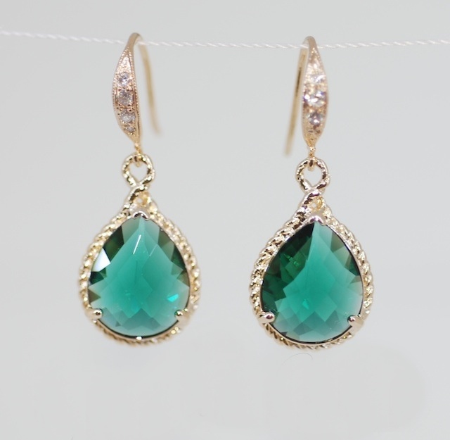 Gold Plated Cubic Zirconia Detailed Earring Hook With Emerald Green Gold Plated Cubic Zirconia Detailed Earring Hook With Emerald Green Teardrop Gl Quartz Wedding Jewelry Bridal Earrings E320