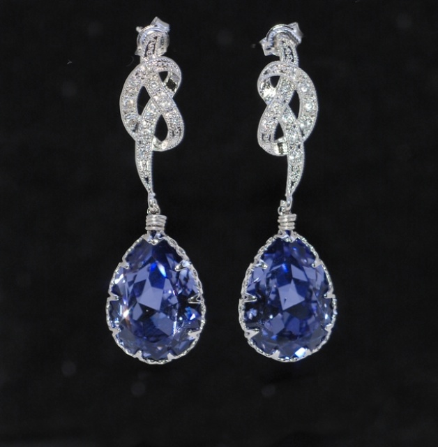 Wedding Earrings Bridesmaid Cubic Zirconia Detailed Knot Wedding Earrings Bridesmaid Cubic Zirconia Detailed Knot Earring With Swarovski Tanzanite Purple Teardrop E241