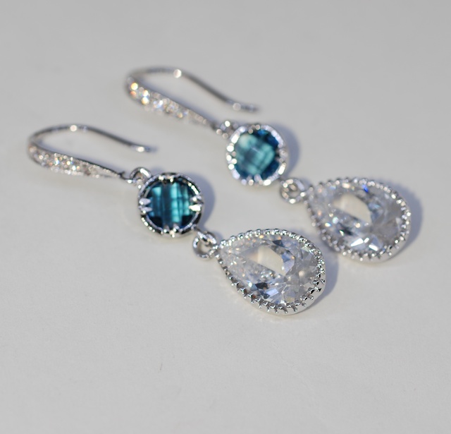 Cubic Zirconia Detailed Earring Hook Round Shire Blue Quartz Cubic Zirconia Detailed Earring Hook Round Shire Blue Quartz Teardrop Wedding Earrings Bridal Jewelry E618