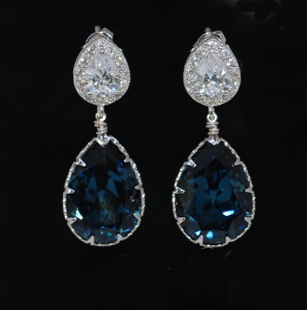Wedding Earrings Bridesmaid Bridal Jewelry Cubic Wedding Earrings Bridesmaid Bridal Jewelry Cubic Zirconia Teardrop Earring With Swarovski Montana Blue Crystal E460
