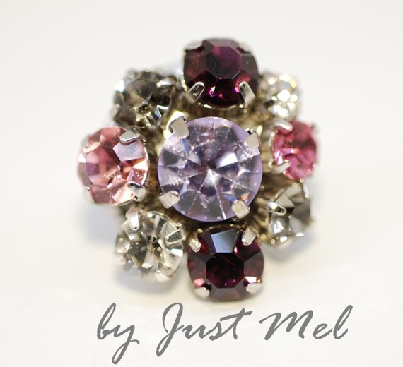 Vintage Earring With Swarovski Crystals - Pink & Purple (e204)