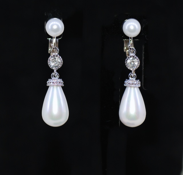 Wedding Earrings Bridesmaid Bridal Jewelry Pearl Clip Wedding Earrings Bridesmaid Bridal Jewelry Pearl Clip On Back Earring With Round Cz And White Briolette E676