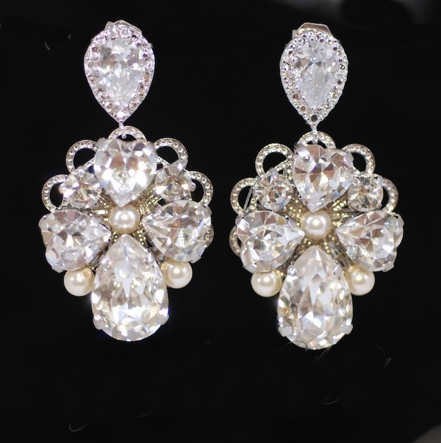 Wedding Earrings, Bridesmaid Earrings, Bridal Jewelry - Vintage Earring With Swarovski Crystal Teardrop Earring Post (e223)