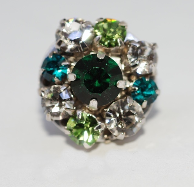 Vintage Earrings With Multi Color Swarovski Crystals - Emerald Green, Blue Zircon, Peridot (e259)