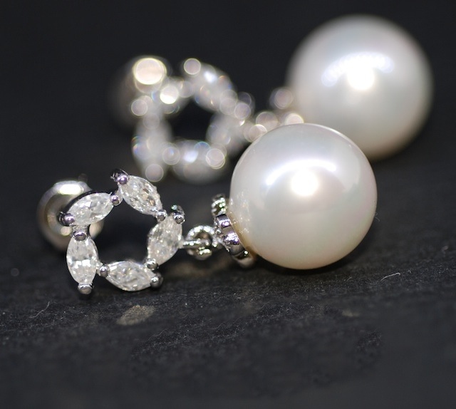 Pearl Earrings, Cubic Zirconia Earrings -Wedding Earrings, Bridesmaid ...